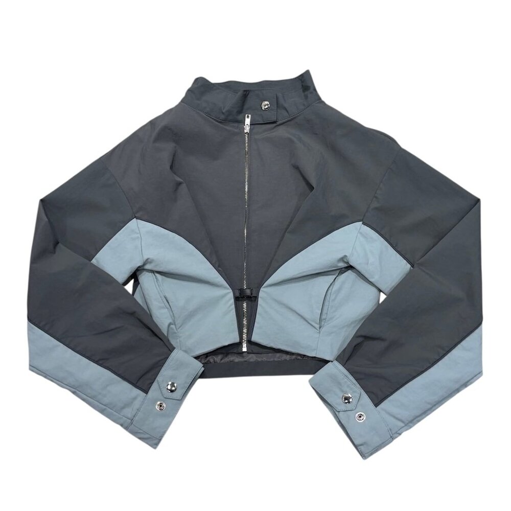 BANK Tokyo Bi-color Gray Nylon Cropped Jacket | Japanese Designer Streetwear